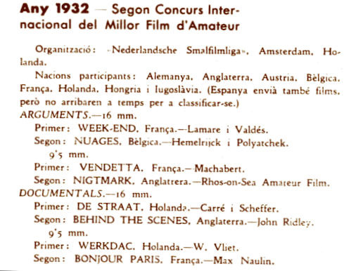 1932 UNICA awards list