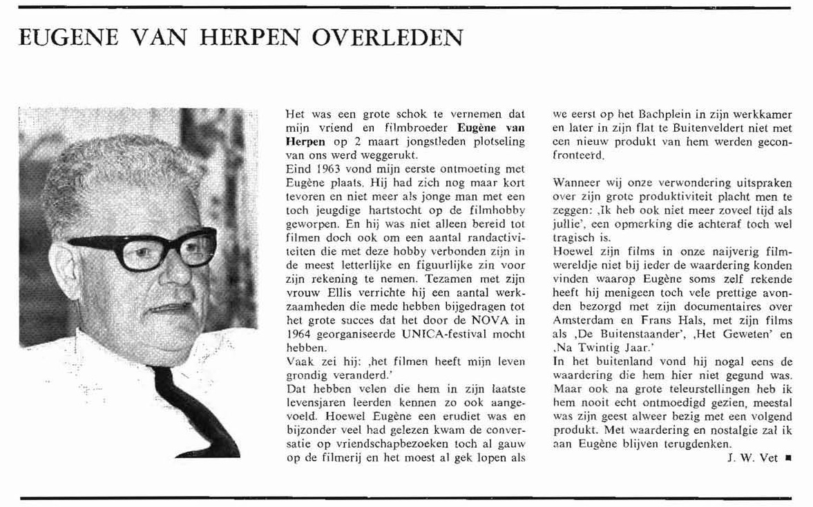 Informatie over Eugène Van Herpen in het tijdschift Smalfilm 3